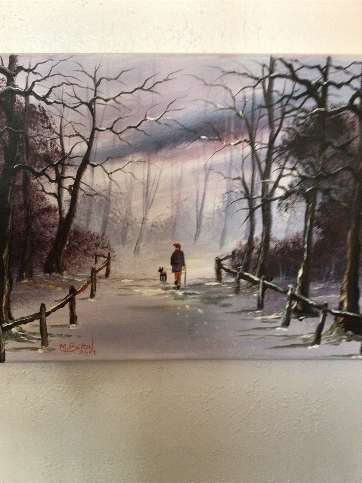 Mal Burton Original Oil Painting Snowy Winter Walk 40x30cm Signed Northern Art