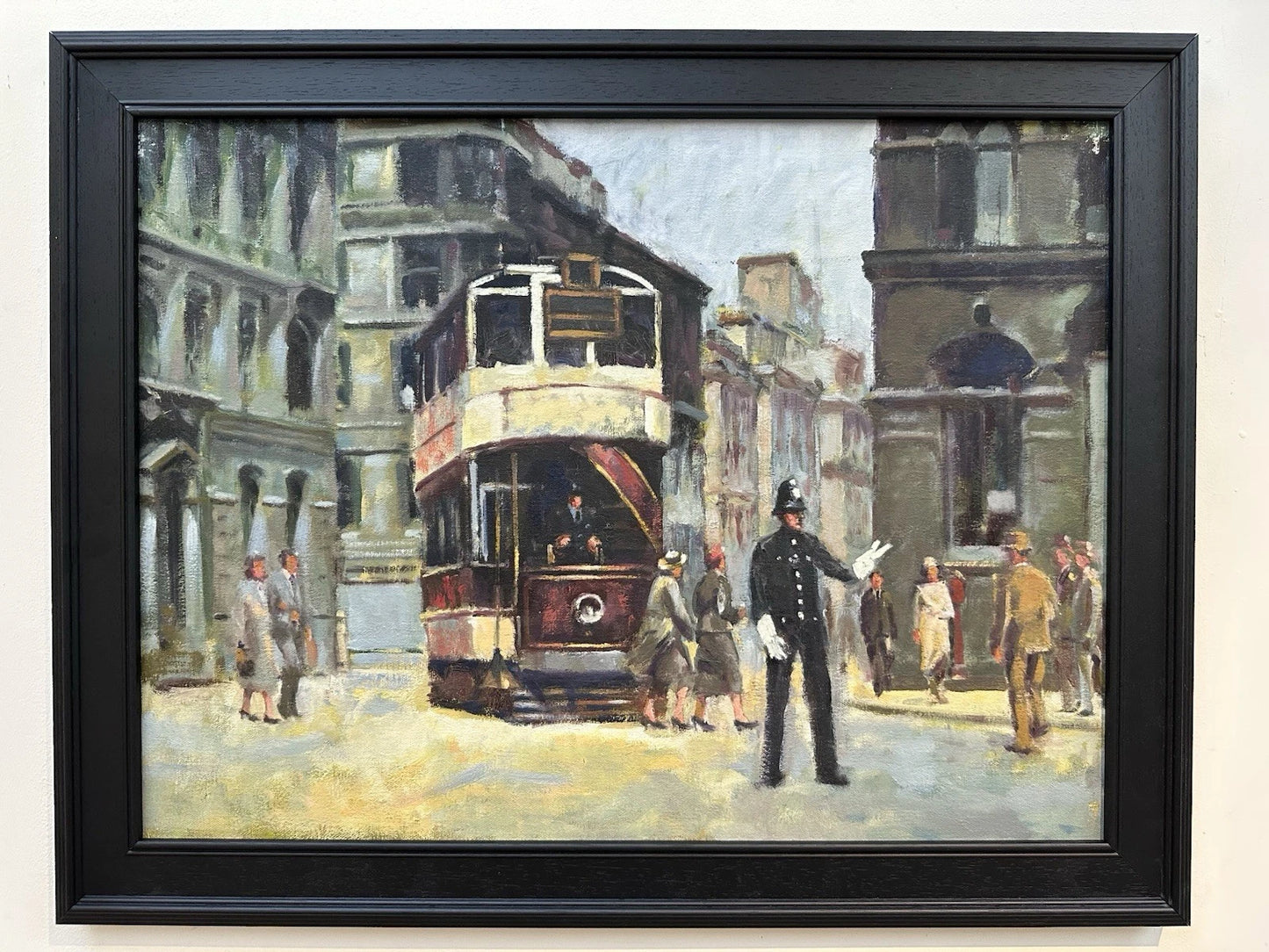 Keith Gardner RCA Large Oil Painting - Liverpool Tram & Policeman Framed 62x46cm