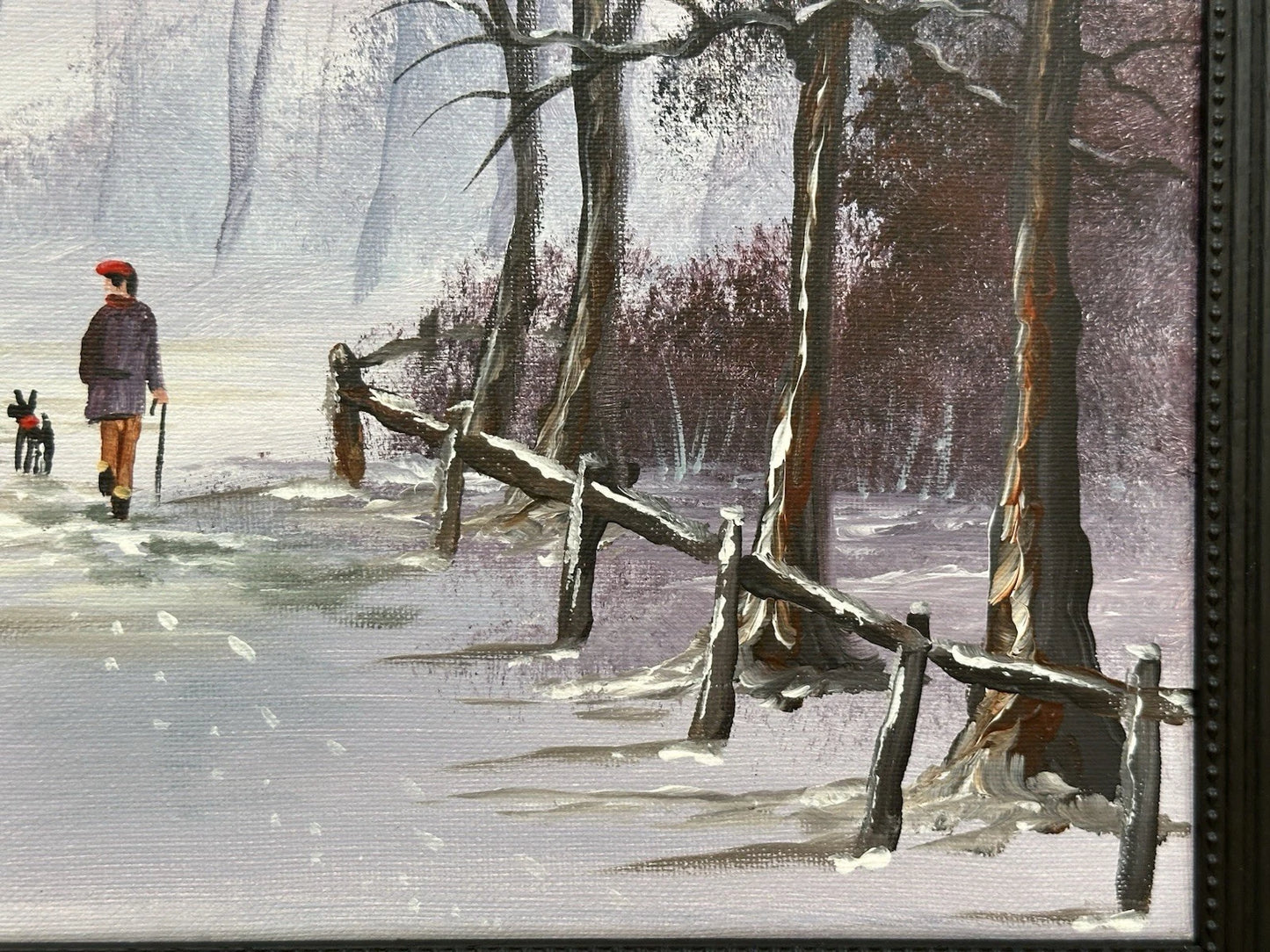 Mal Burton Original Oil Painting Snowy Winter Walk 40x30cm Signed Northern Art