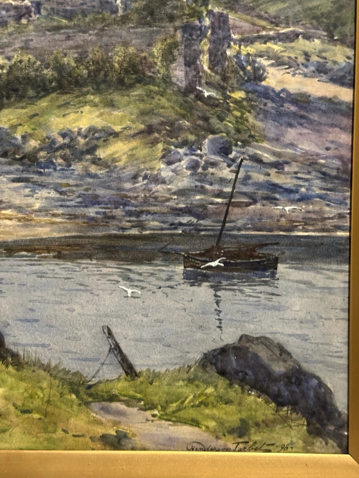 John A Henderson Tarbet - Inchcolm Abbey - Scottish Coastal Watercolour 47x33cm