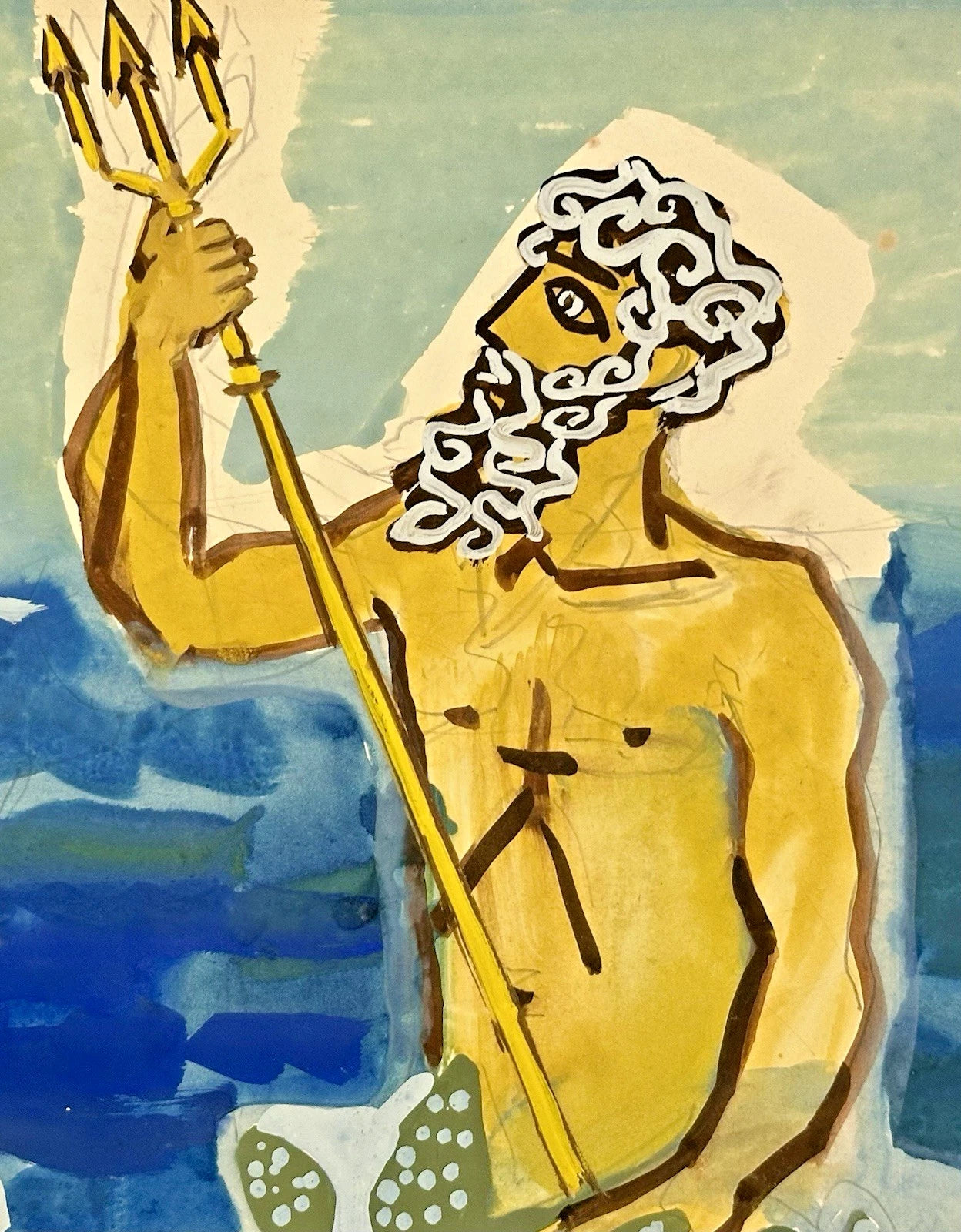 William Crosbie RSA ( Glasgow School ) Neptune & Mermaids - Mixed Media 50x31 cm