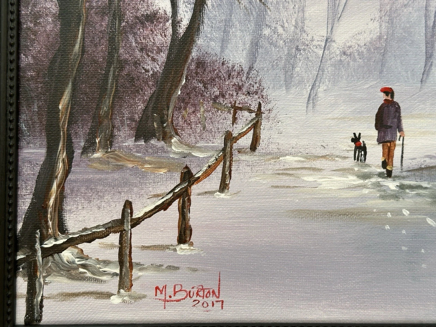Mal Burton Original Oil Painting Snowy Winter Walk 40x30cm Signed Northern Art