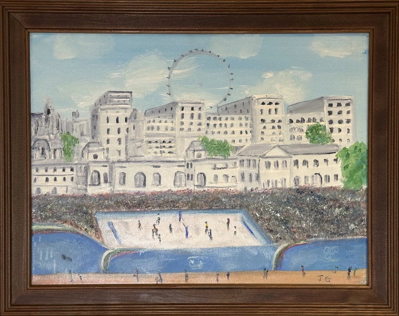 John Goodlad - London Olympics Beach Volleyball Oil Painting 40x30cm After Lowry