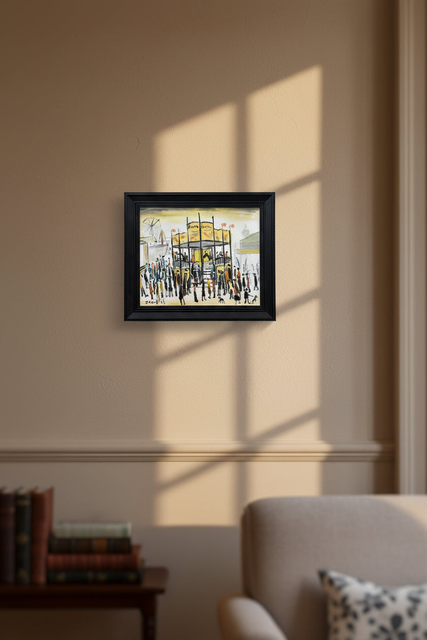 John Goodlad - Funfair at Dusk Oil Painting 10x12in Framed Signed Lowry Style