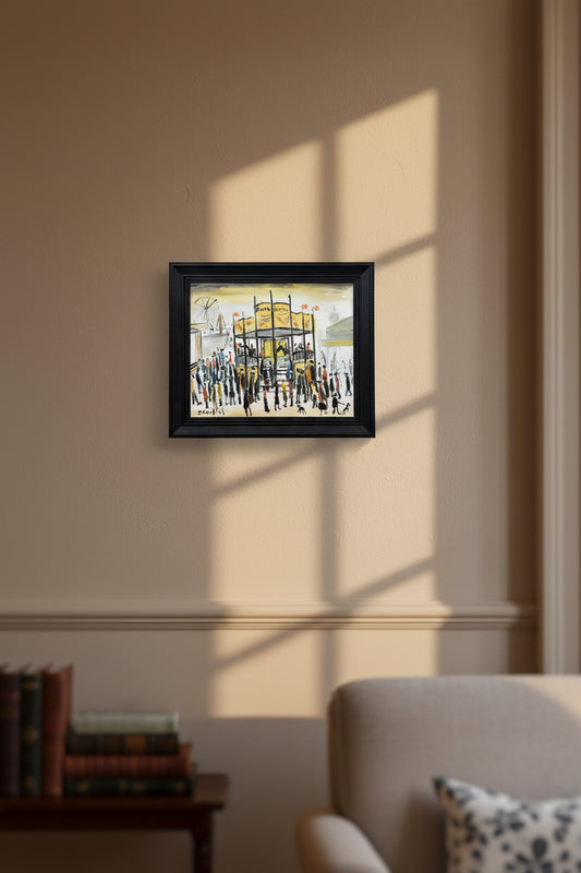 John Goodlad - Funfair at Dusk Oil Painting 10x12in Framed Signed Lowry Style