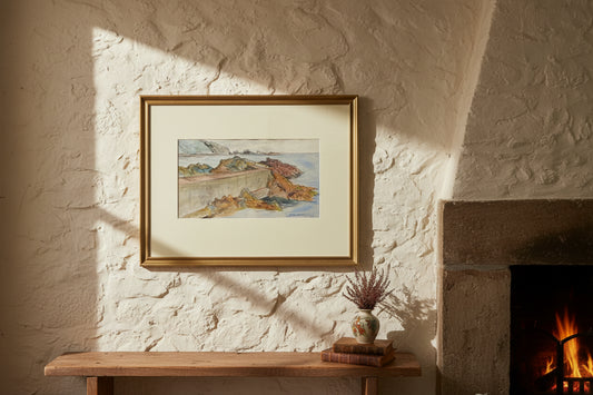 Frank Adcroft Signed Watercolour Coastal Scene 57x30cm St Abbs II Scottish Art