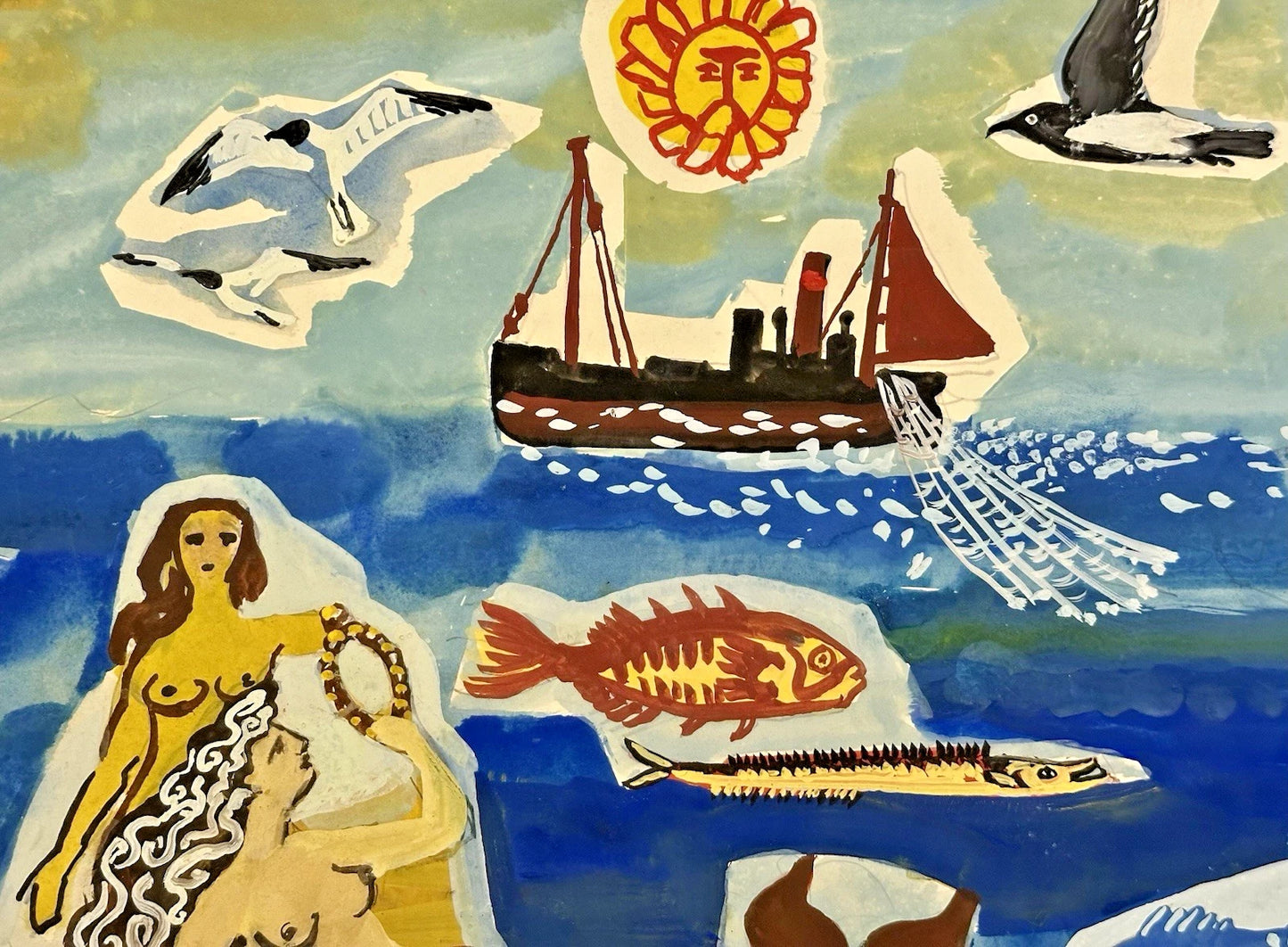 William Crosbie RSA ( Glasgow School ) Neptune & Mermaids - Mixed Media 50x31 cm