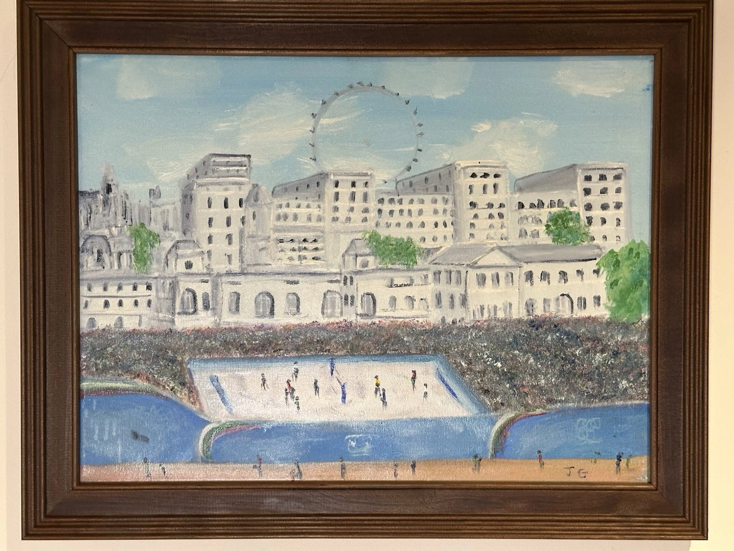 John Goodlad - London Olympics Beach Volleyball Oil Painting 40x30cm After Lowry