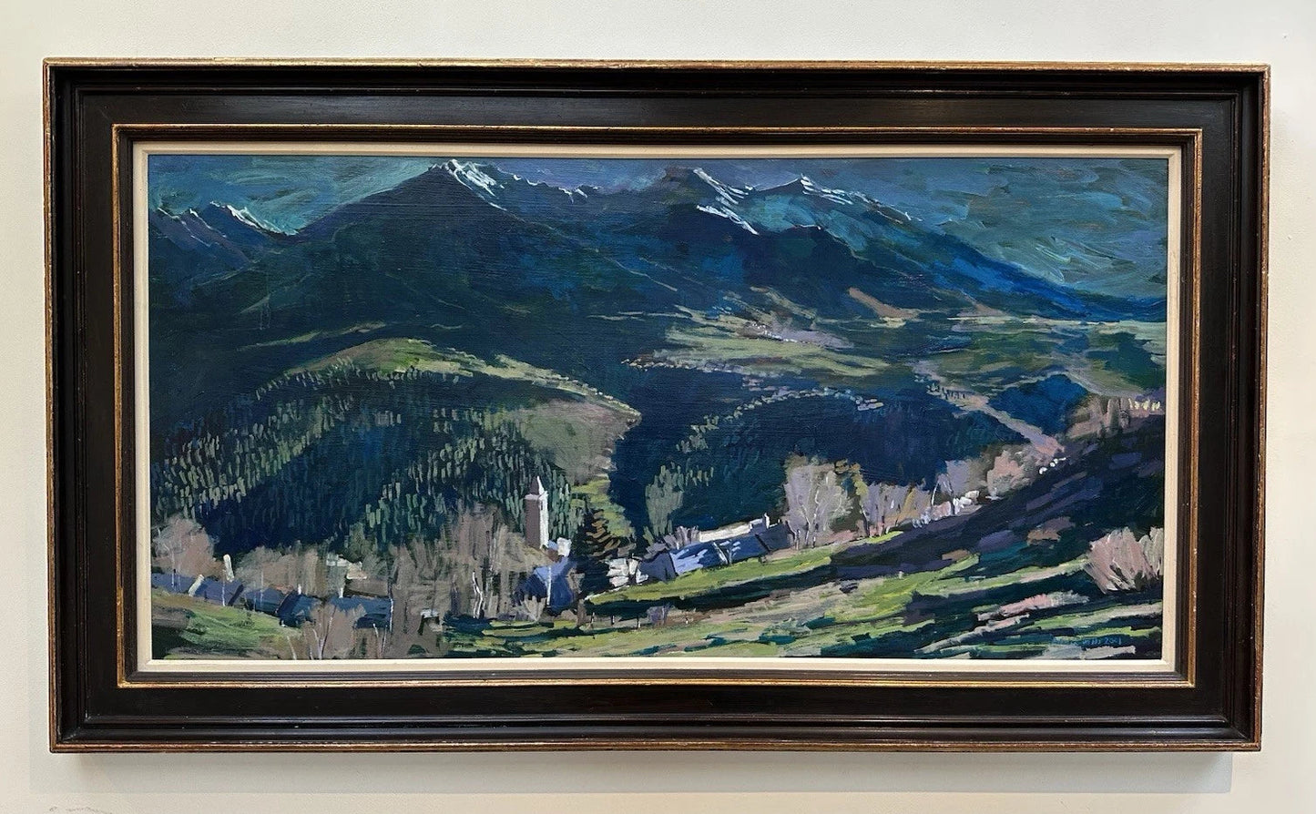 Patrick Gibbs - Mountain Village Landscape - Large Acrylic on board Signed 2001