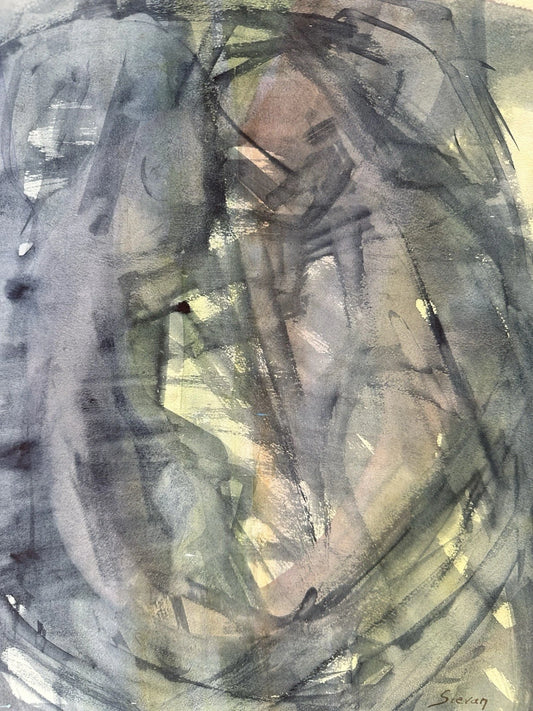 Maurice Sievan Original abstract watercolour New York School artist 39x32cm