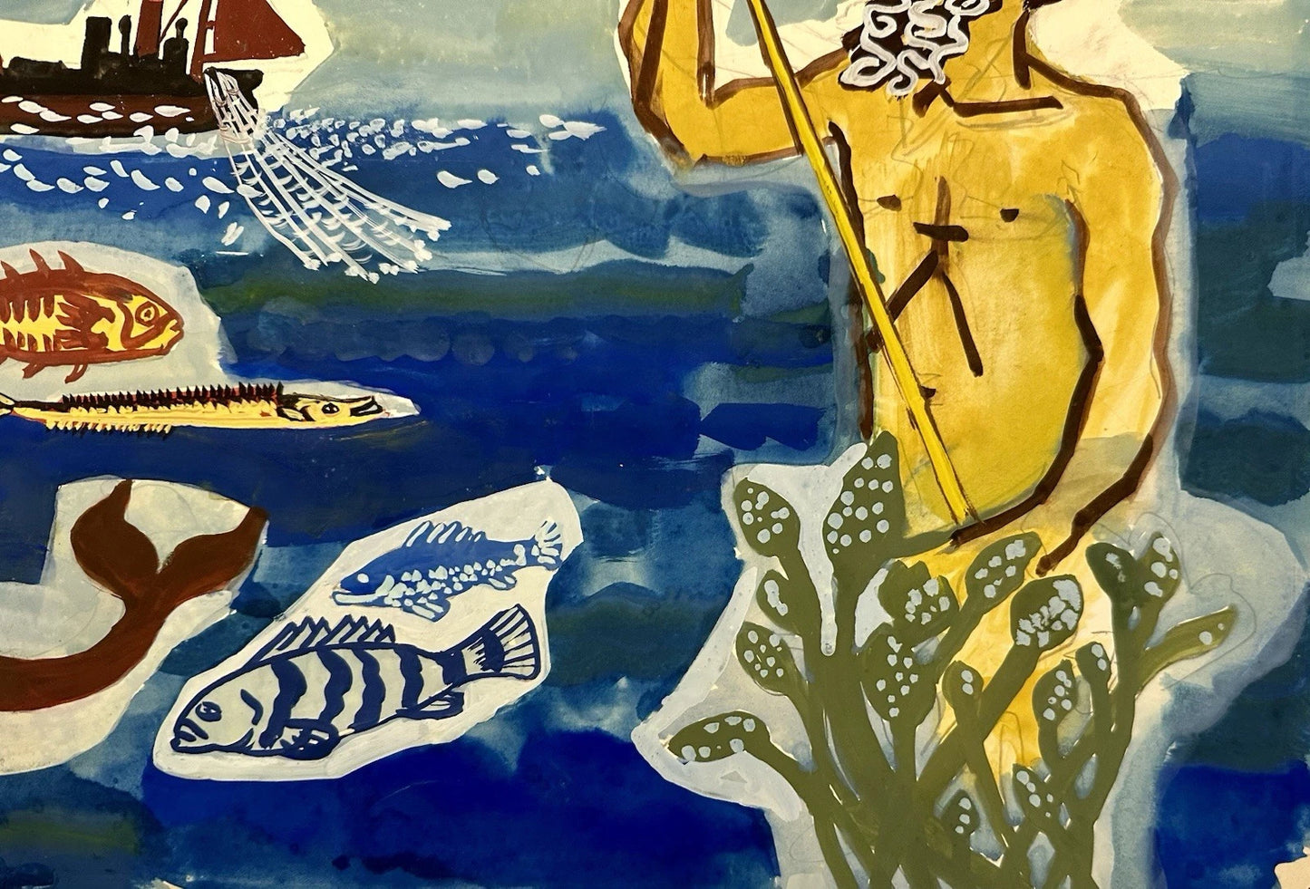 William Crosbie RSA ( Glasgow School ) Neptune & Mermaids - Mixed Media 50x31 cm