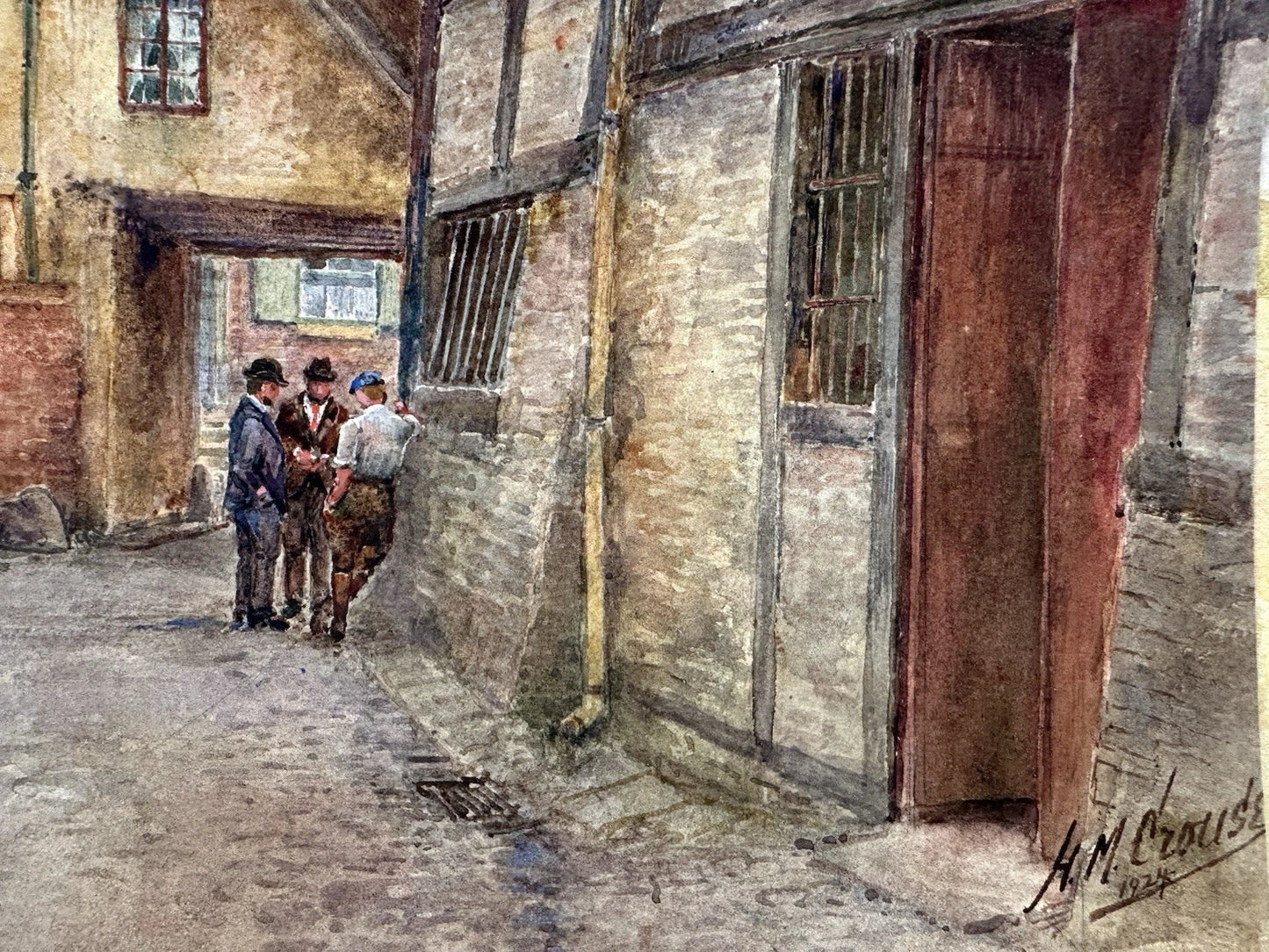 M. Crouse (H. M. Krause) 1924 Watercolour – New Ship Inn Yard, Shrewsbury, 52x34