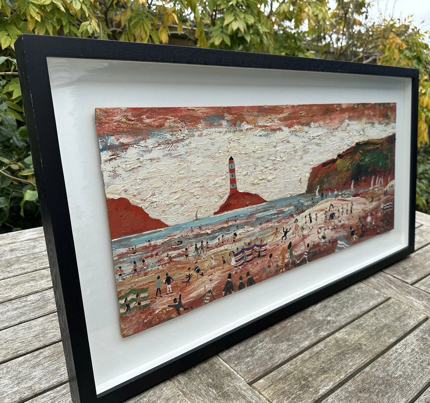 Simeon Stafford Oil Painting - Lively Cornish Beach Scene & Lighthouse