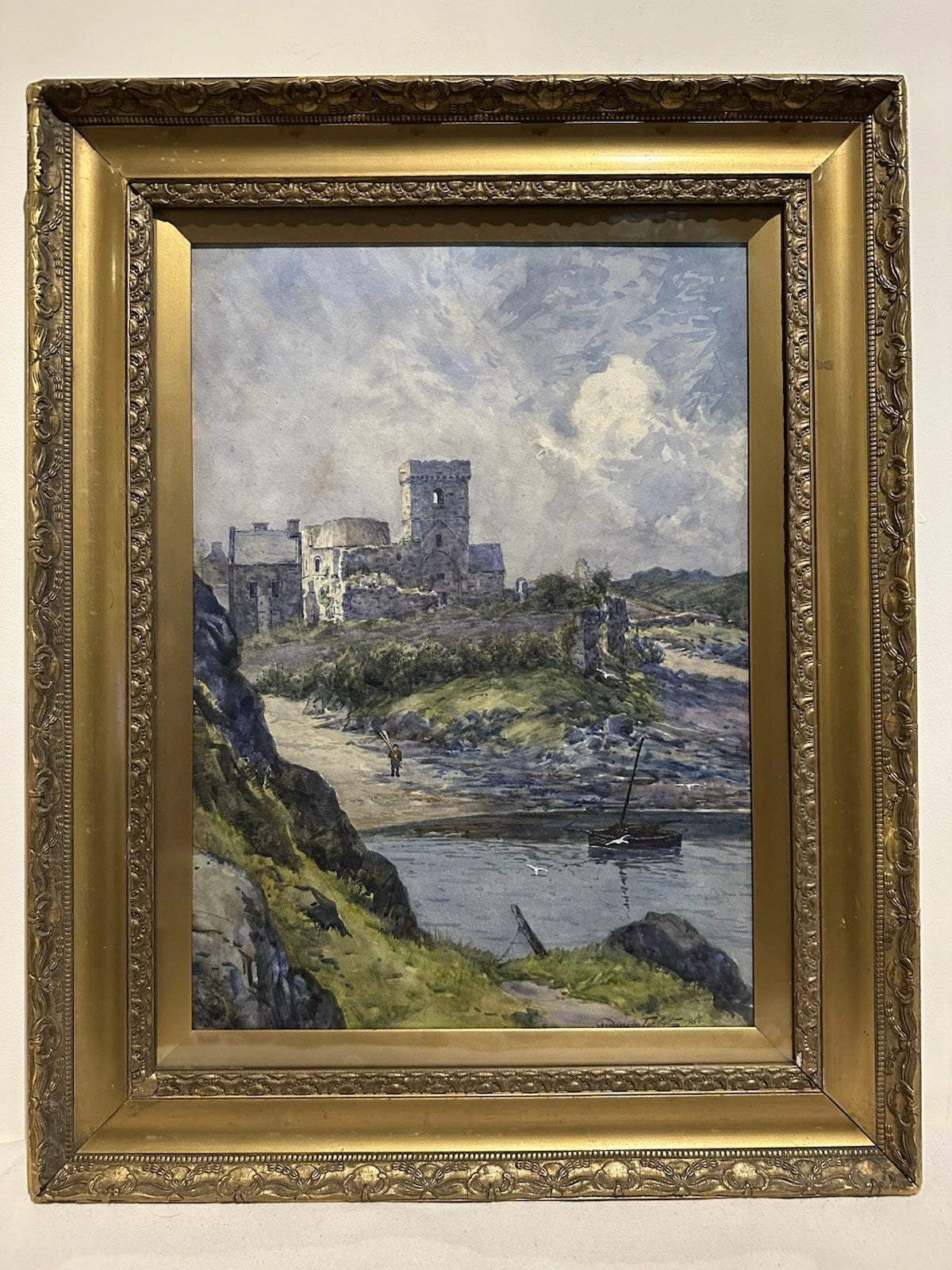John A Henderson Tarbet - Inchcolm Abbey - Scottish Coastal Watercolour 47x33cm