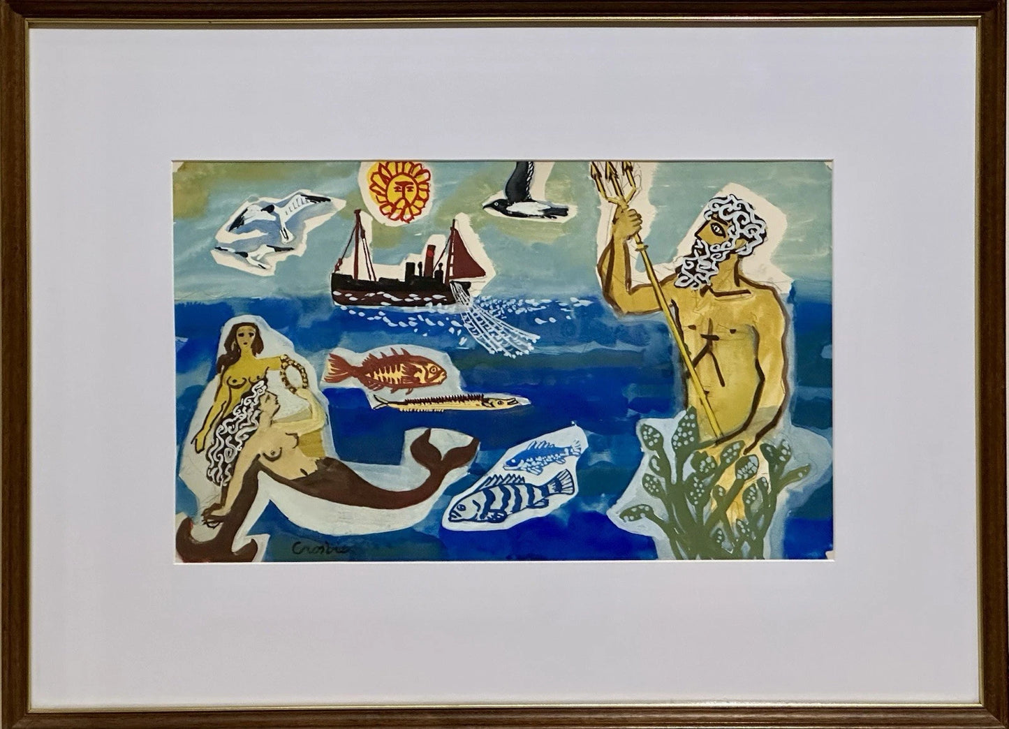 William Crosbie RSA ( Glasgow School ) Neptune & Mermaids - Mixed Media 50x31 cm