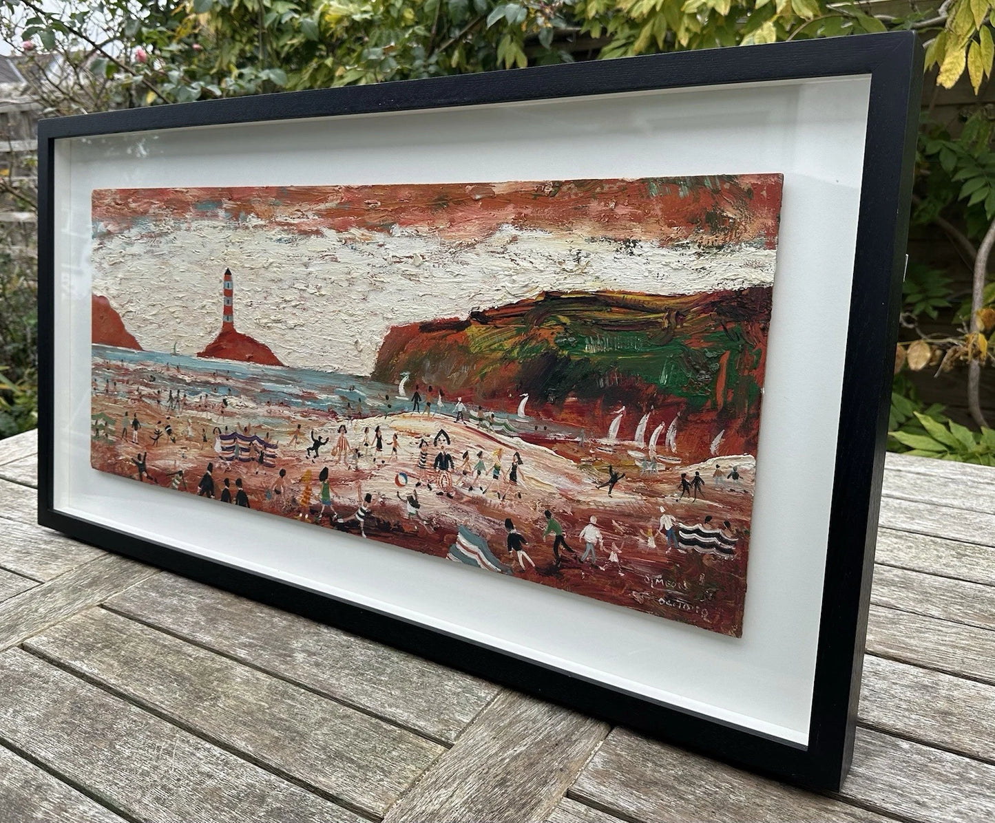 Simeon Stafford Oil Painting - Lively Cornish Beach Scene & Lighthouse