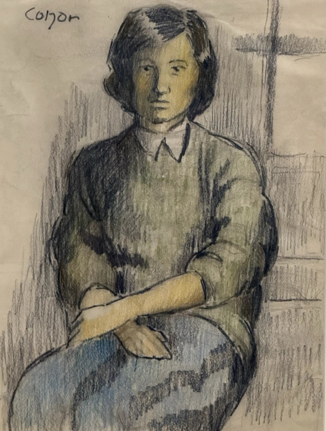 William Conor OBE RHA Portrait of Mary Connell - Crayon Drawing c1930s Framed