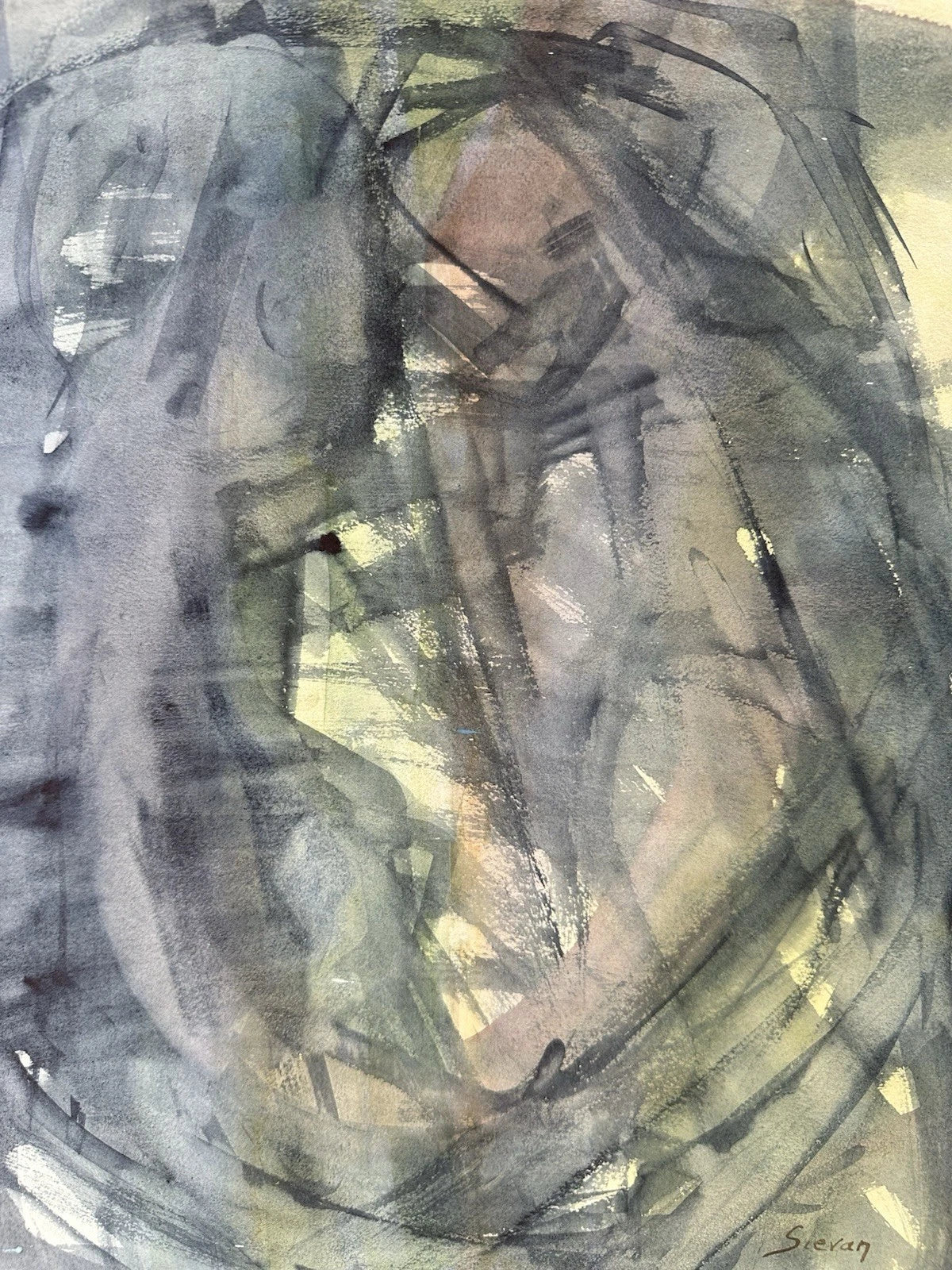 Maurice Sievan Original abstract watercolour New York School artist 39x32cm