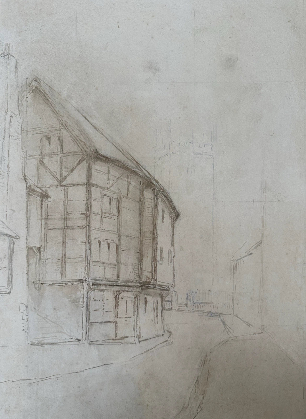 M. Crouse (H. M. Krause) 1924 Watercolour – New Ship Inn Yard, Shrewsbury, 52x34