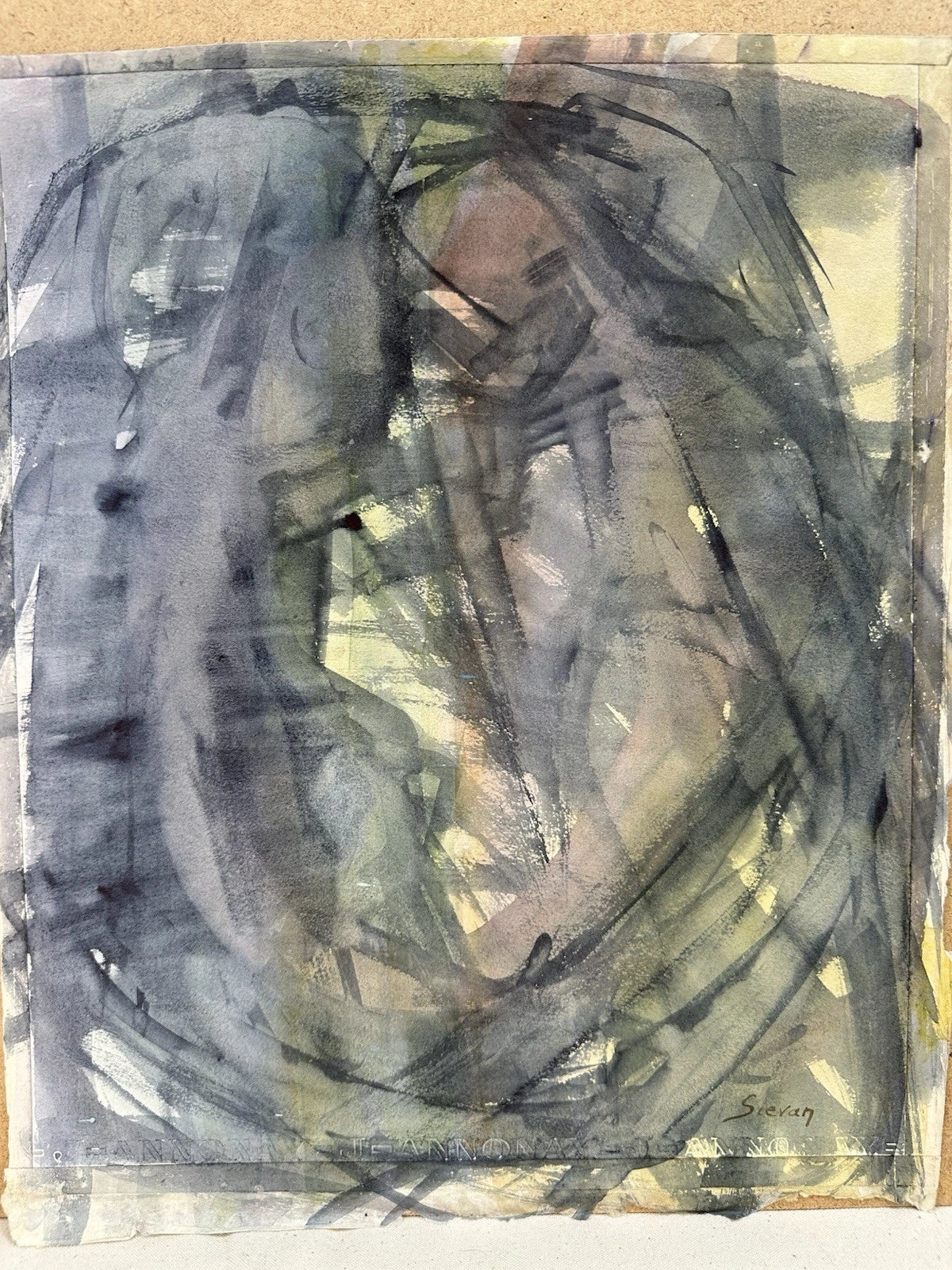 Maurice Sievan Original abstract watercolour New York School artist 39x32cm