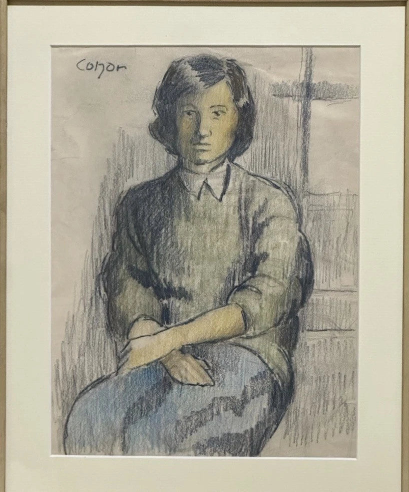 William Conor OBE RHA Portrait of Mary Connell - Crayon Drawing c1930s Framed