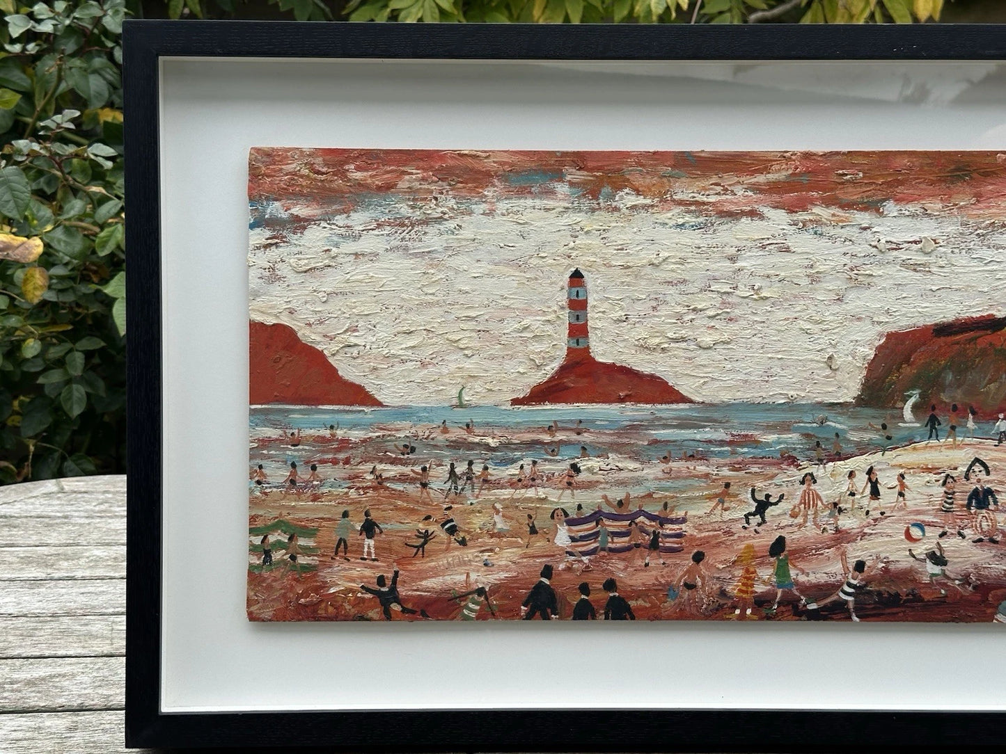 Simeon Stafford Oil Painting - Lively Cornish Beach Scene & Lighthouse