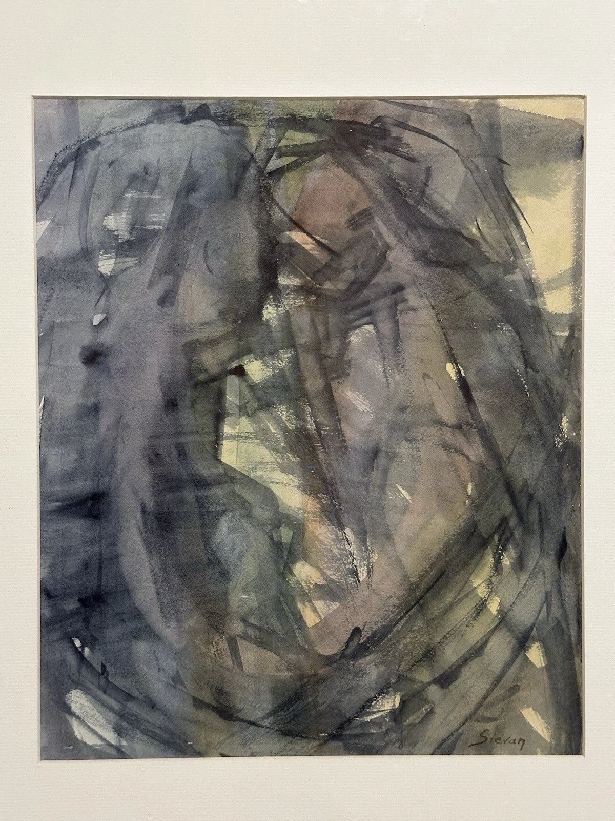 Maurice Sievan Original abstract watercolour New York School artist 39x32cm