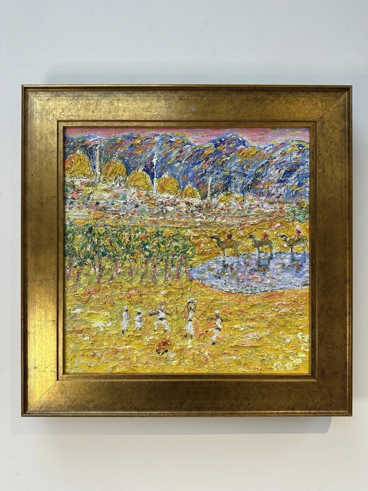 Gwynne Robins Original Acrylic Desert Oasis Scene with Camels & Figures