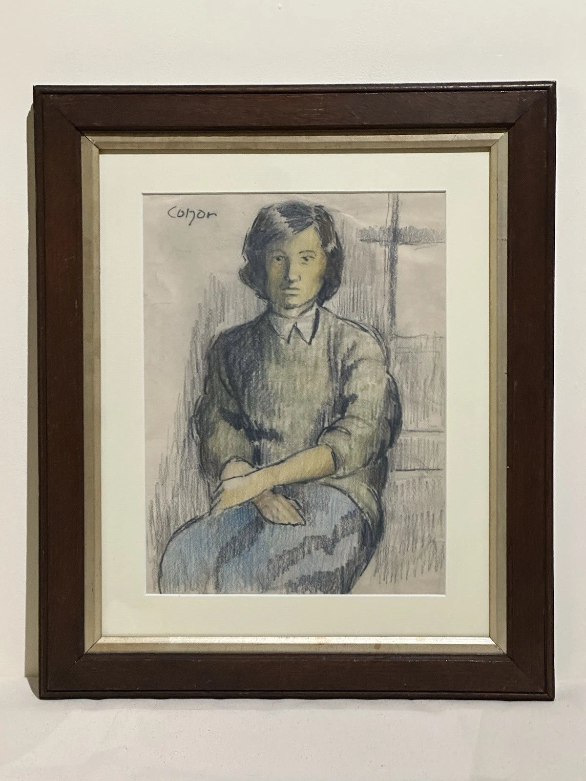 William Conor OBE RHA Portrait of Mary Connell - Crayon Drawing c1930s Framed