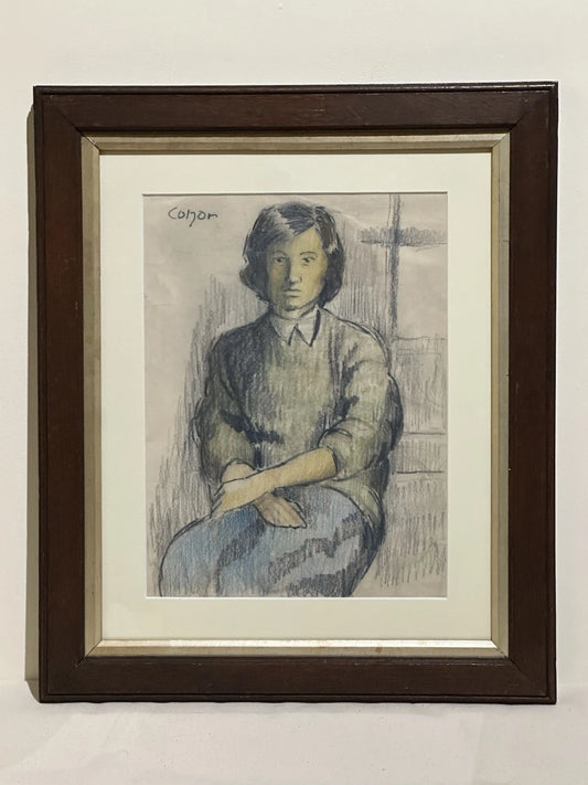 William Conor OBE RHA Portrait of Mary Connell - Crayon Drawing c1930s Framed