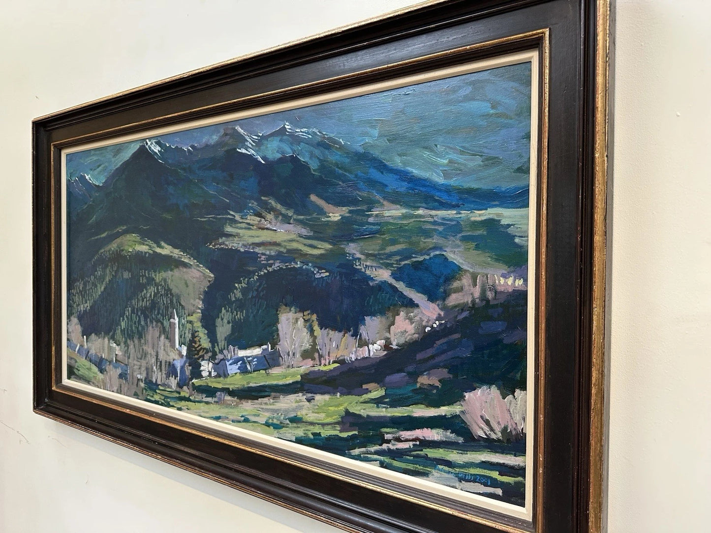 Patrick Gibbs - Mountain Village Landscape - Large Acrylic on board Signed 2001