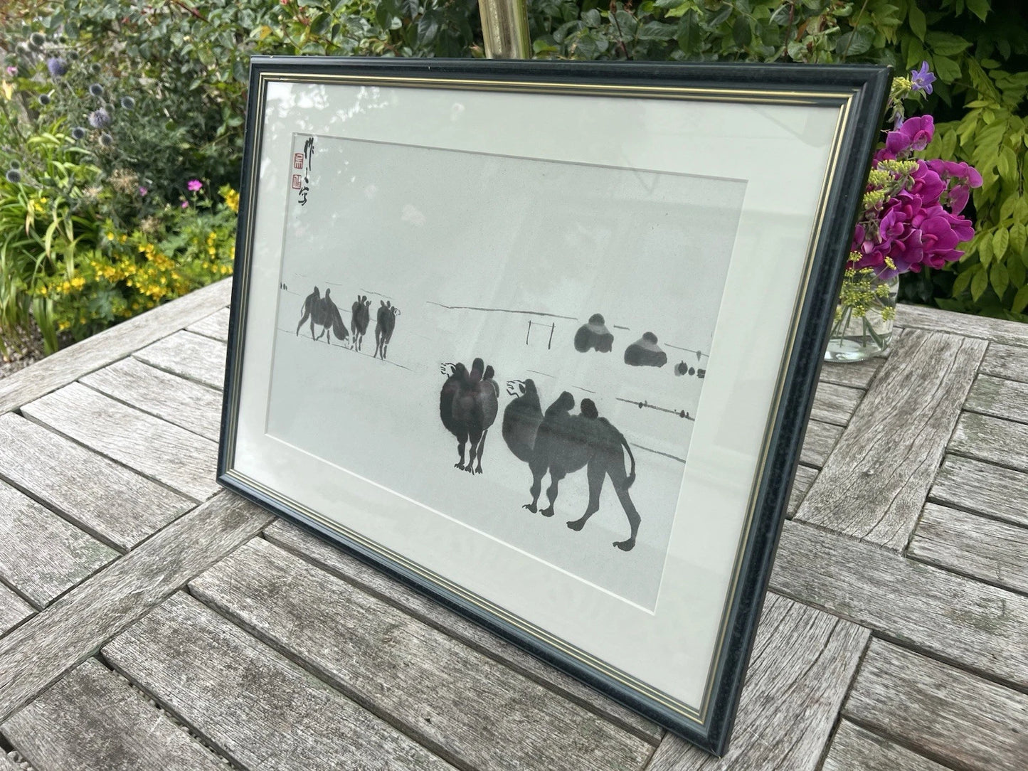 Wu Zuoren Print Chinese Ink Camels Asian Art Framed 57x42cm Mounted