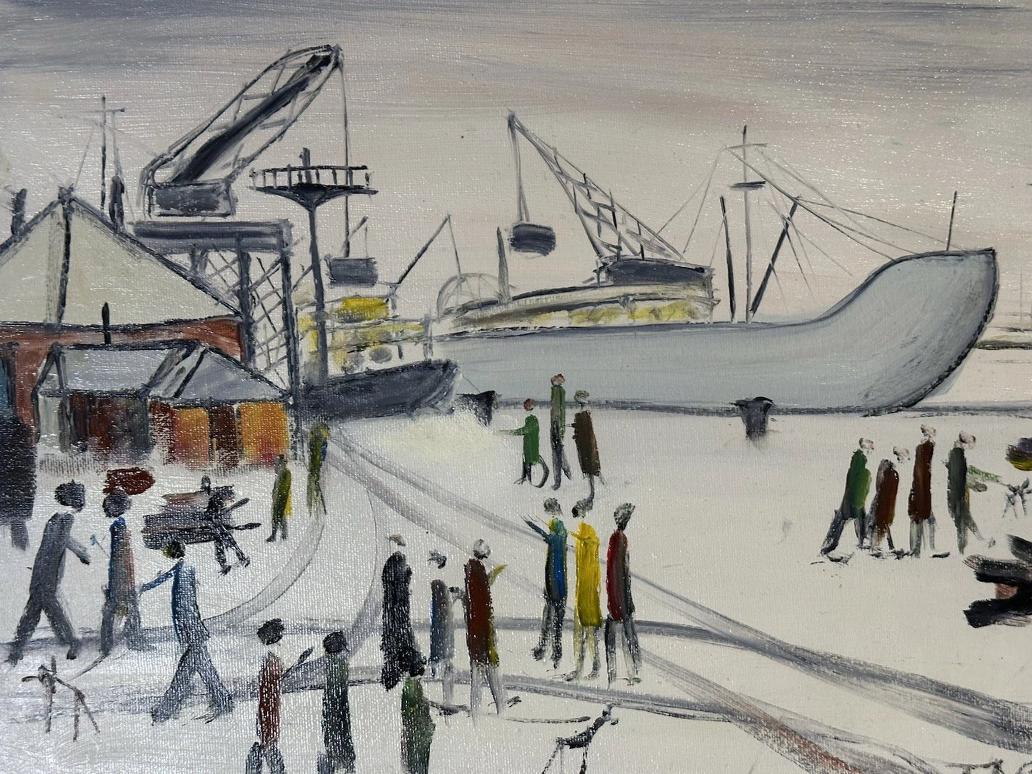 John Goodlad - The Docks Framed Oil on Canvas 40x30cm Manchester Art after Lowry