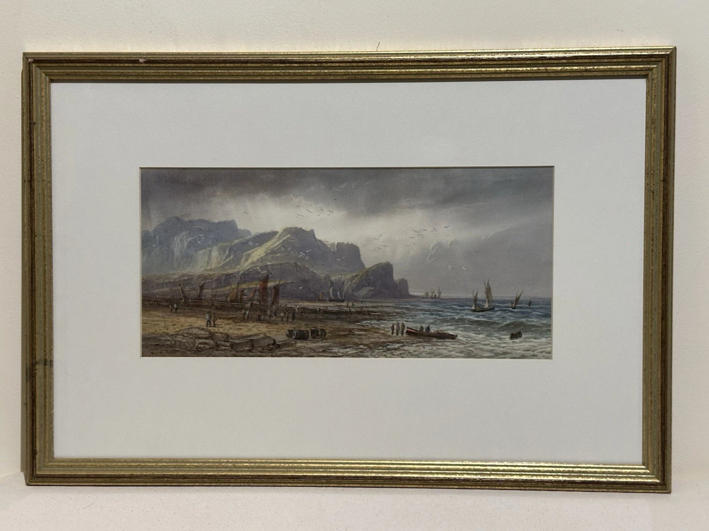 Lennard Lewis RA British Coastal Watercolour Heading Out at High Tide 17x36cm
