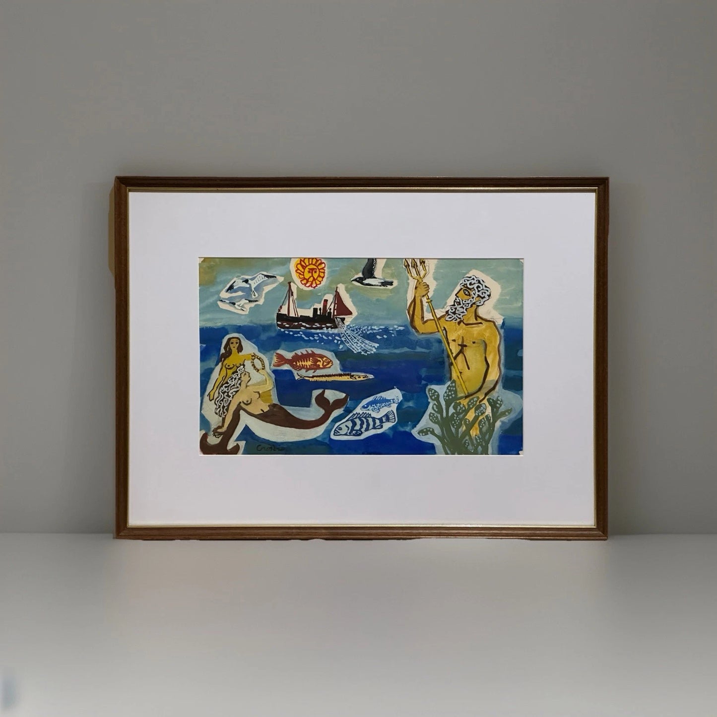 William Crosbie RSA ( Glasgow School ) Neptune & Mermaids - Mixed Media 50x31 cm