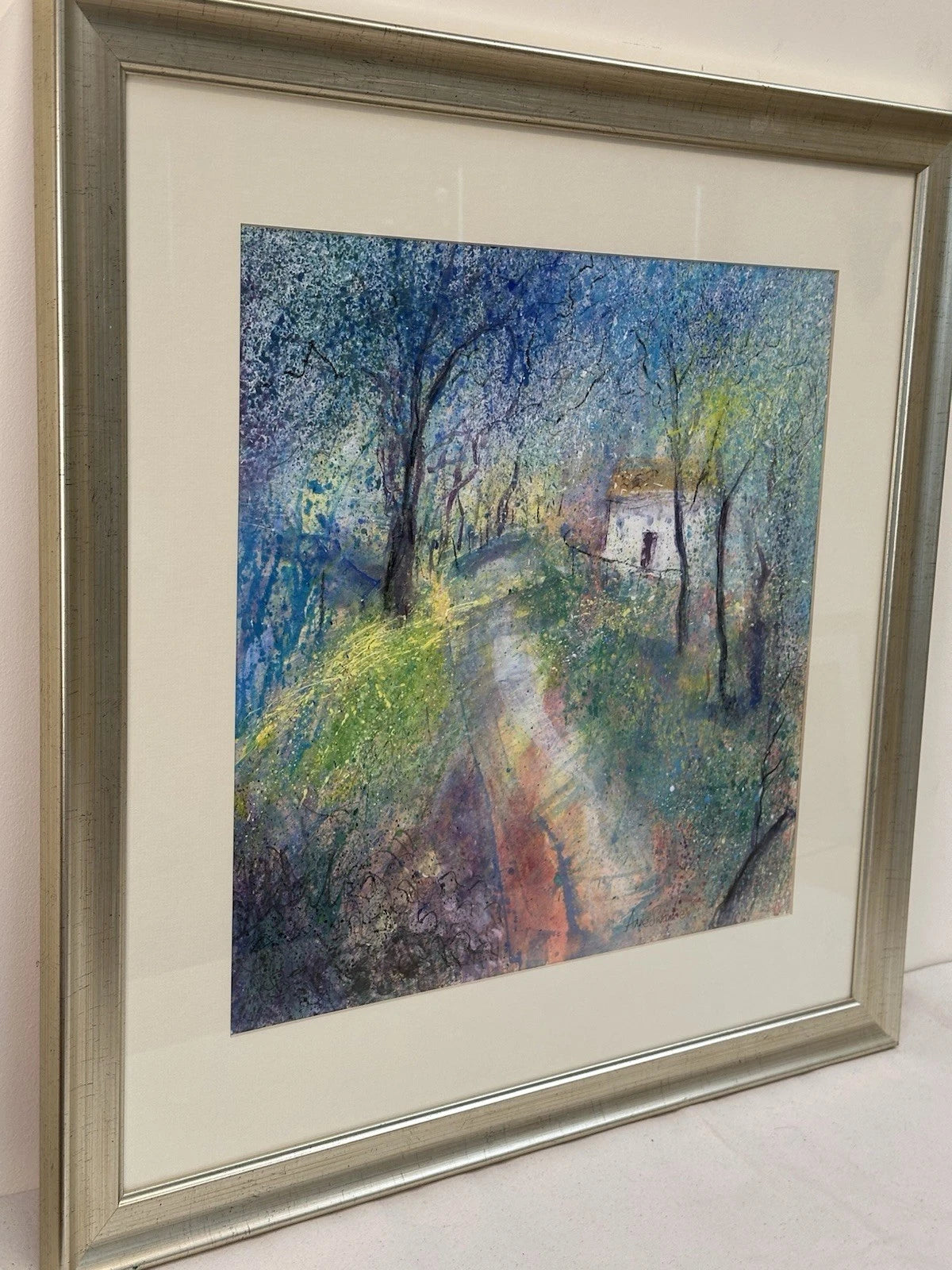 Anne Swankie - Charming Woodland Cottage Scene - Original Mixed Media 42x42cm