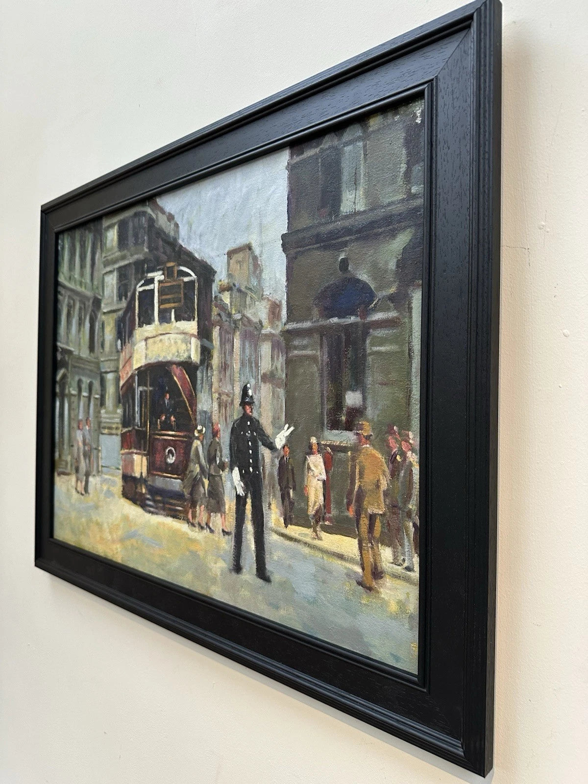 Keith Gardner RCA Large Oil Painting - Liverpool Tram & Policeman Framed 62x46cm