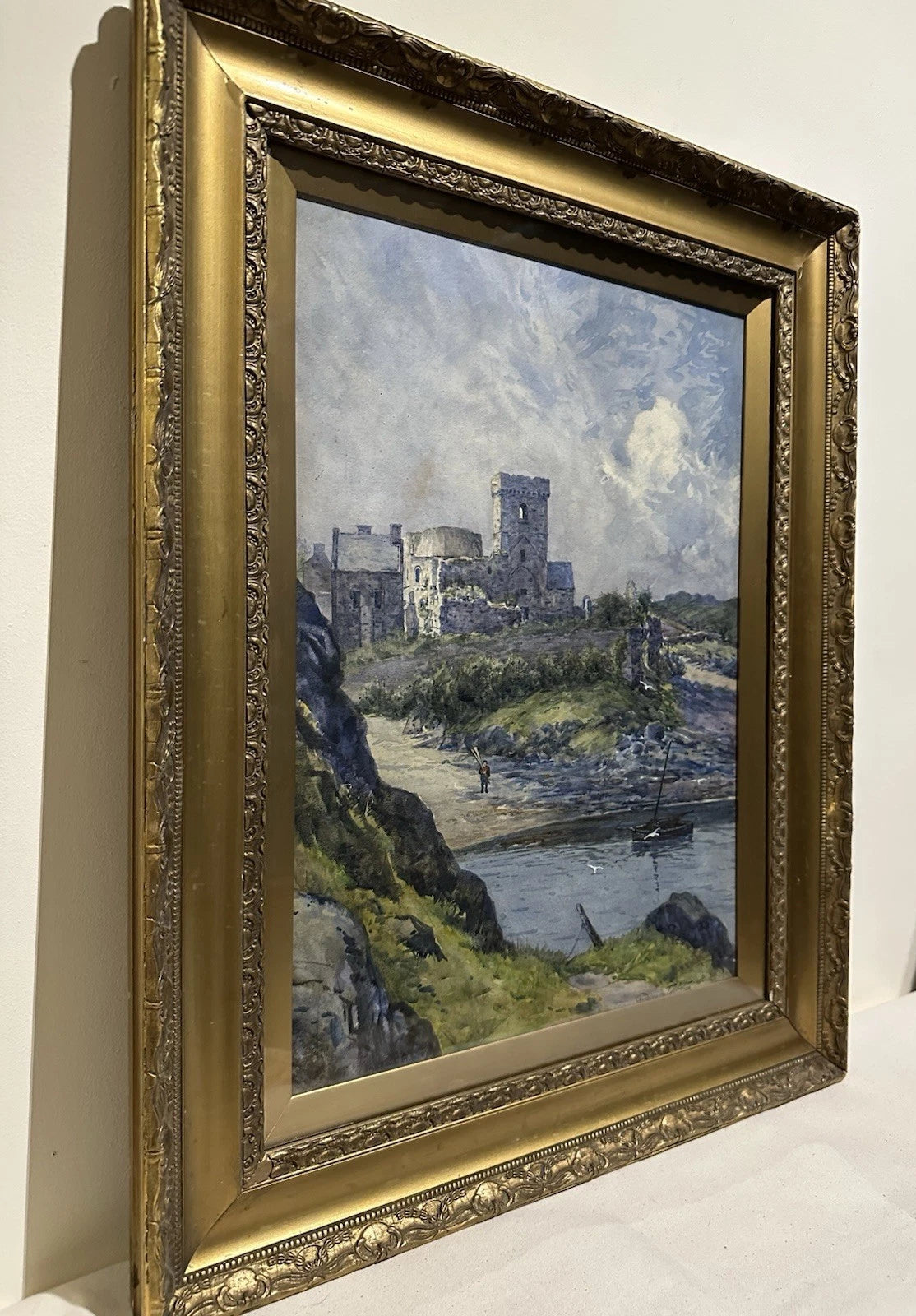 John A Henderson Tarbet - Inchcolm Abbey - Scottish Coastal Watercolour 47x33cm