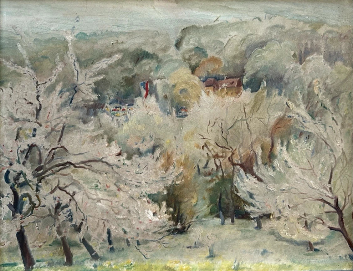 Lucie Klimova -Spring on Petrin Hill Prague. Original Czech Oil on Board 41x32cm