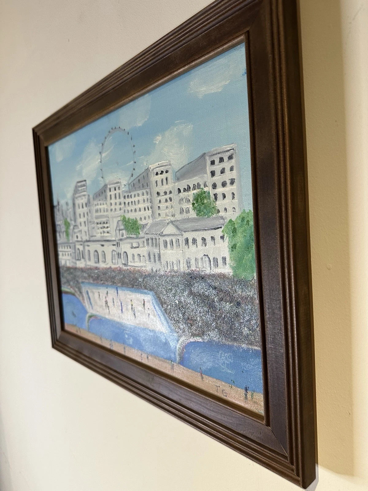 John Goodlad - London Olympics Beach Volleyball Oil Painting 40x30cm After Lowry