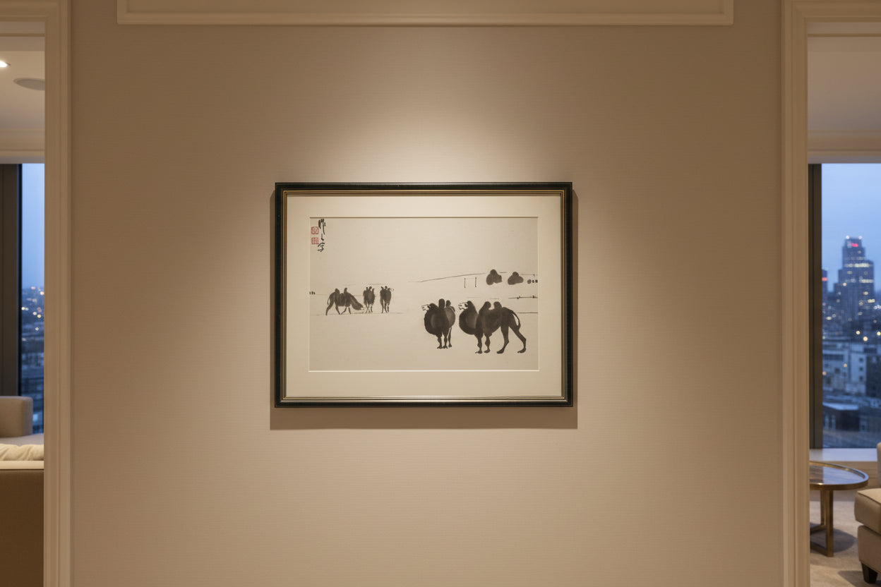 Wu Zuoren Print Chinese Ink Camels Asian Art Framed 57x42cm Mounted