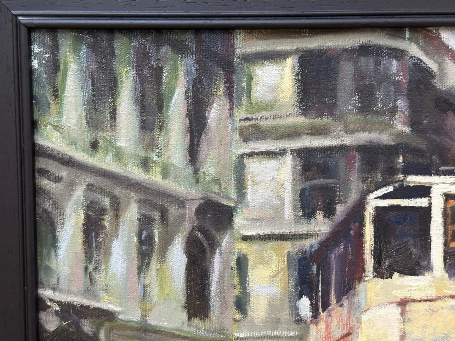 Keith Gardner RCA Large Oil Painting - Liverpool Tram & Policeman Framed 62x46cm