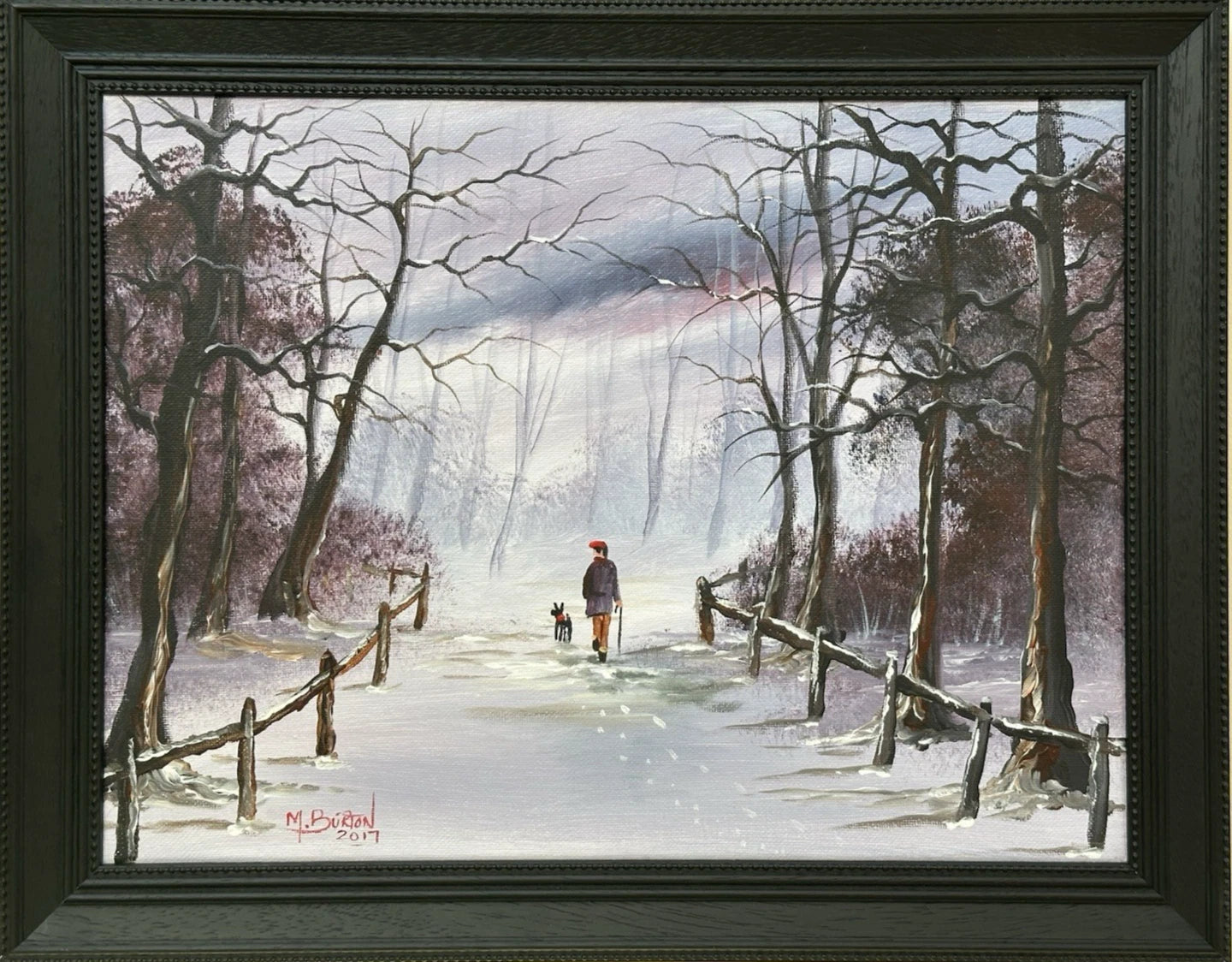 Mal Burton Original Oil Painting Snowy Winter Walk 40x30cm Signed Northern Art