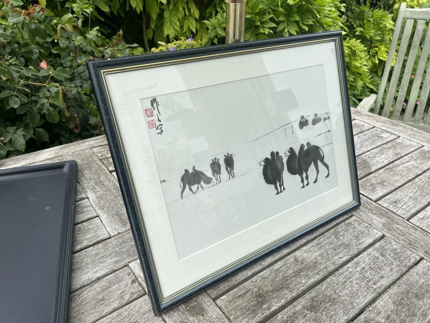 Wu Zuoren Print Chinese Ink Camels Asian Art Framed 57x42cm Mounted