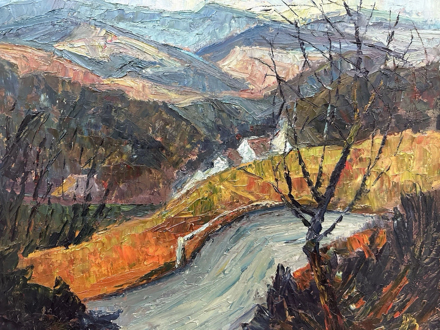 Peter Bevan (Scottish 1946-2018) - Original Oil on Board Mountain Road Landscape