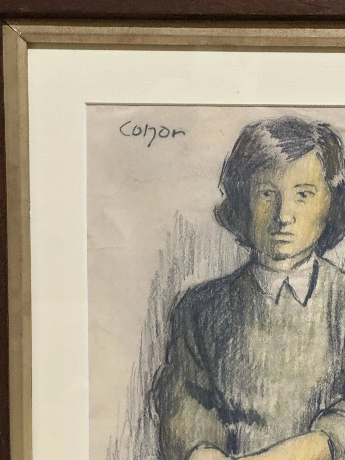 William Conor OBE RHA Portrait of Mary Connell - Crayon Drawing c1930s Framed