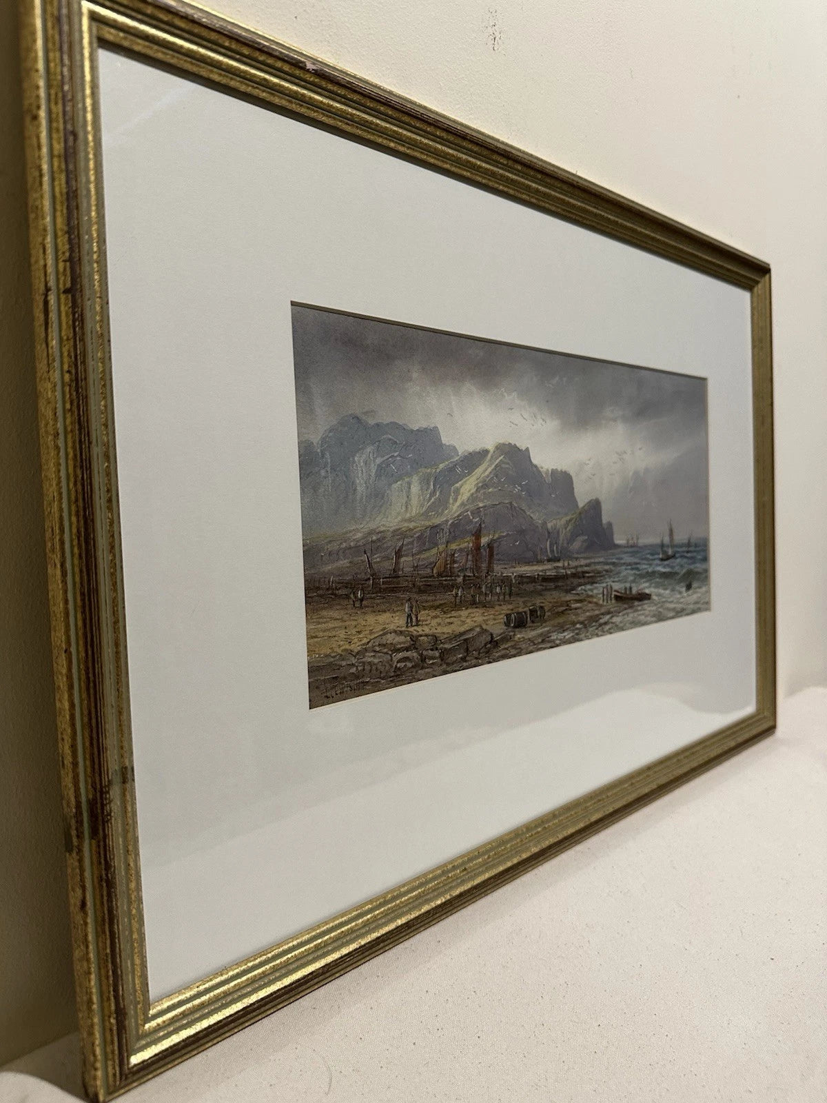 Lennard Lewis RA British Coastal Watercolour Heading Out at High Tide 17x36cm