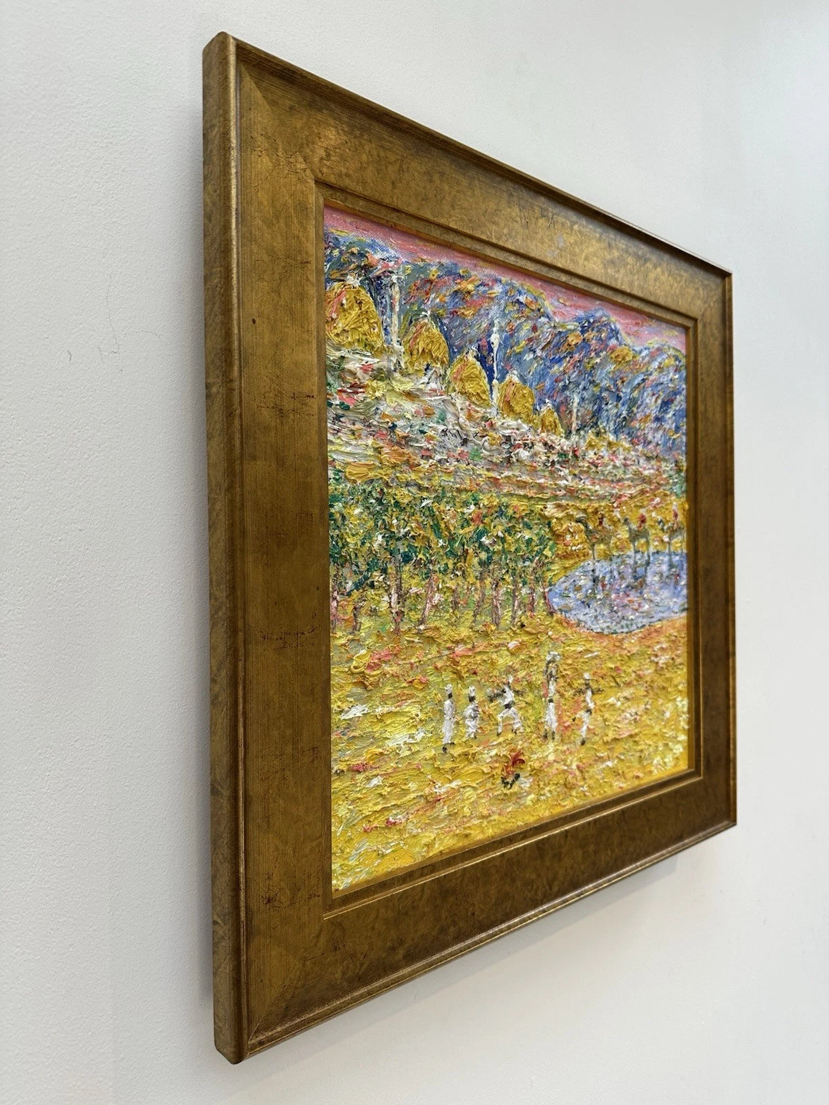Gwynne Robins Original Acrylic Desert Oasis Scene with Camels & Figures