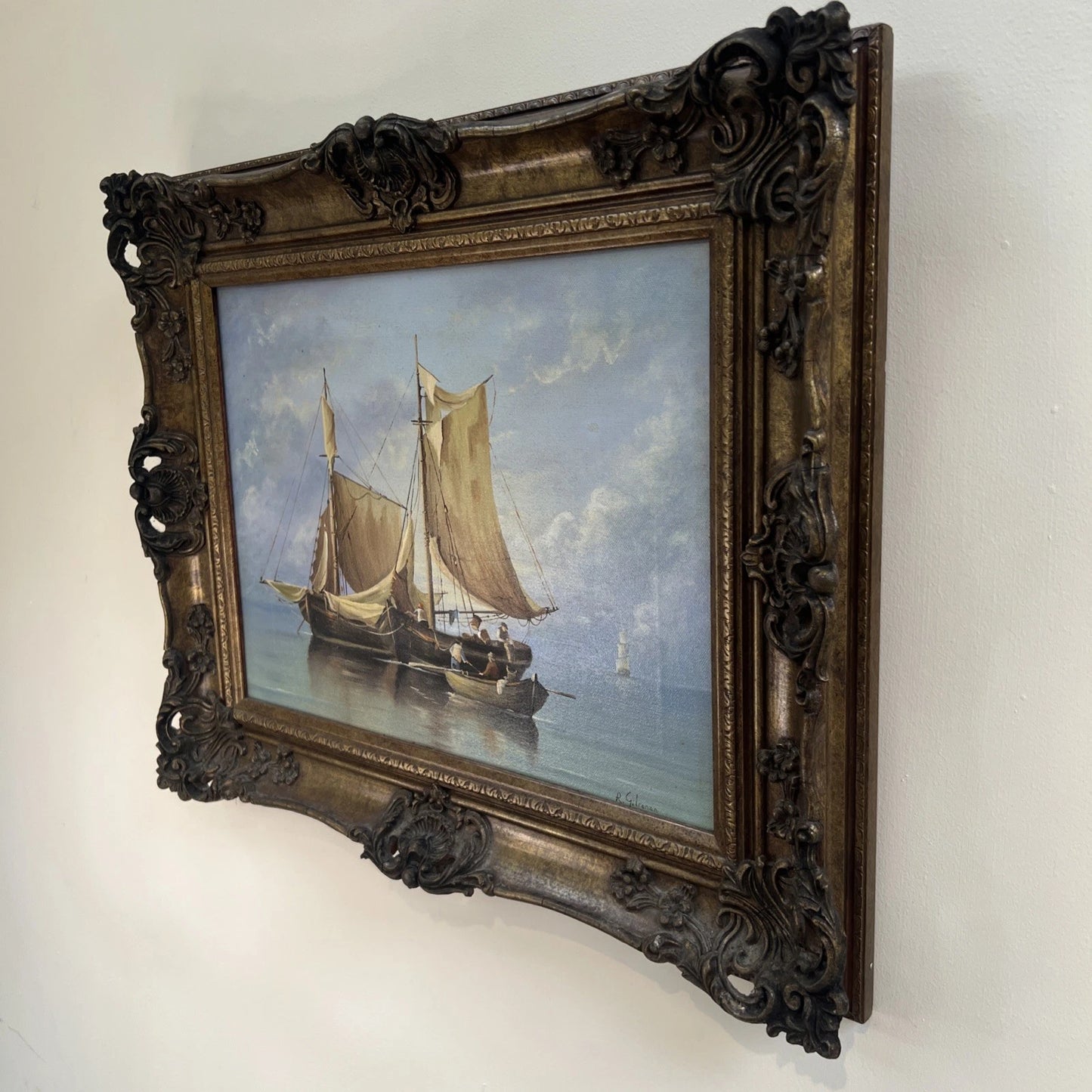 R Gilronan Original Oil Painting Sailing Boats Seascape 55x45cm Framed UK
