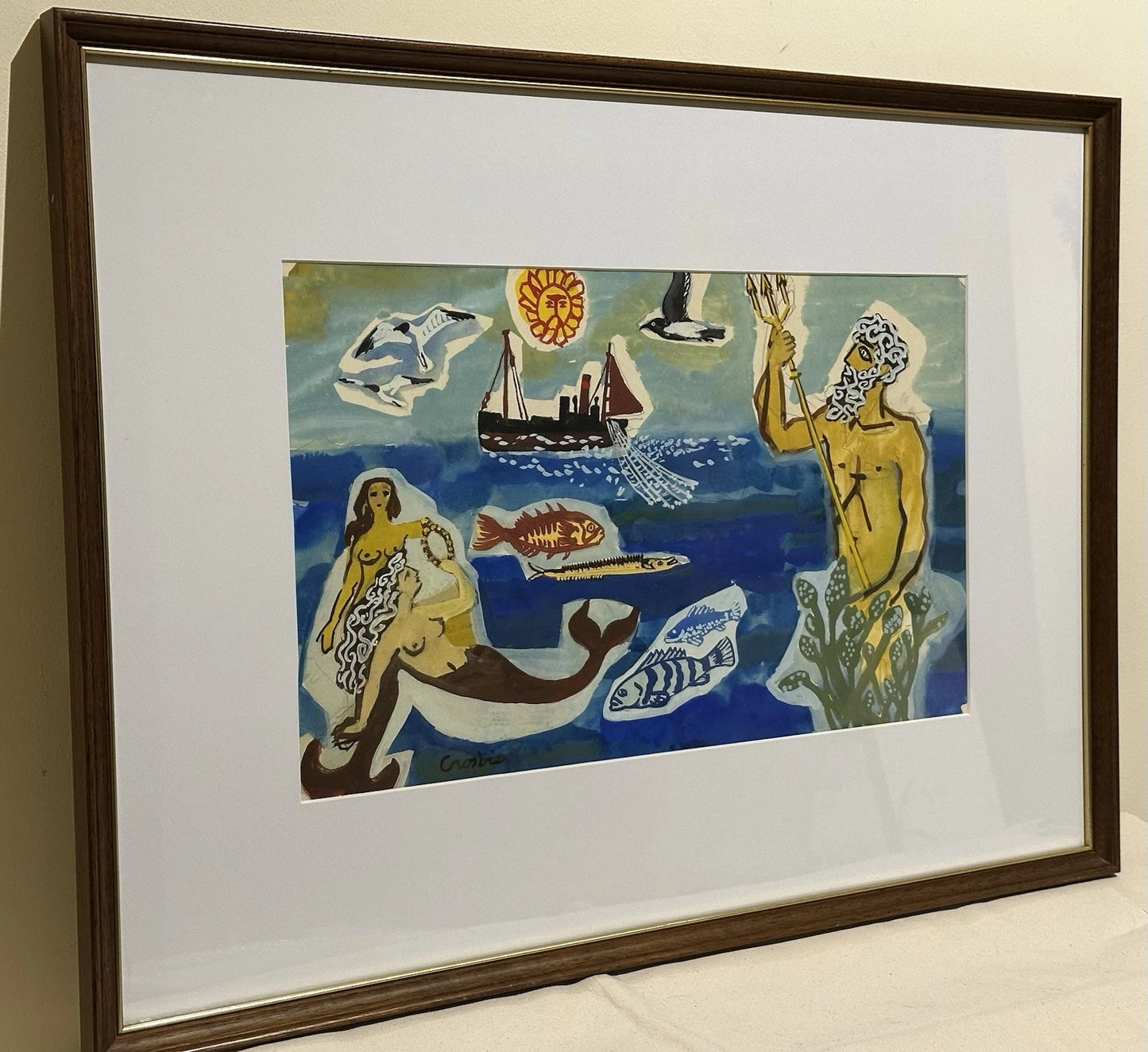 William Crosbie RSA ( Glasgow School ) Neptune & Mermaids - Mixed Media 50x31 cm